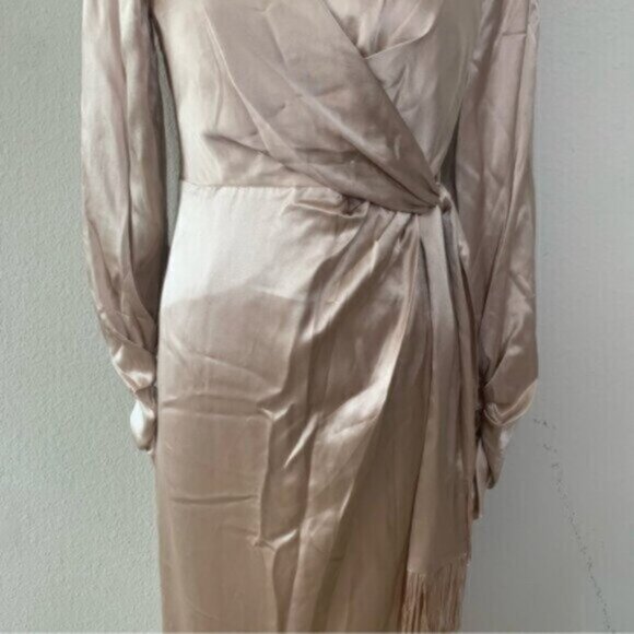NWT Cinq A Sept Page Fringe Trim Silk Midi Wrap Dress - Picture 4 of 15